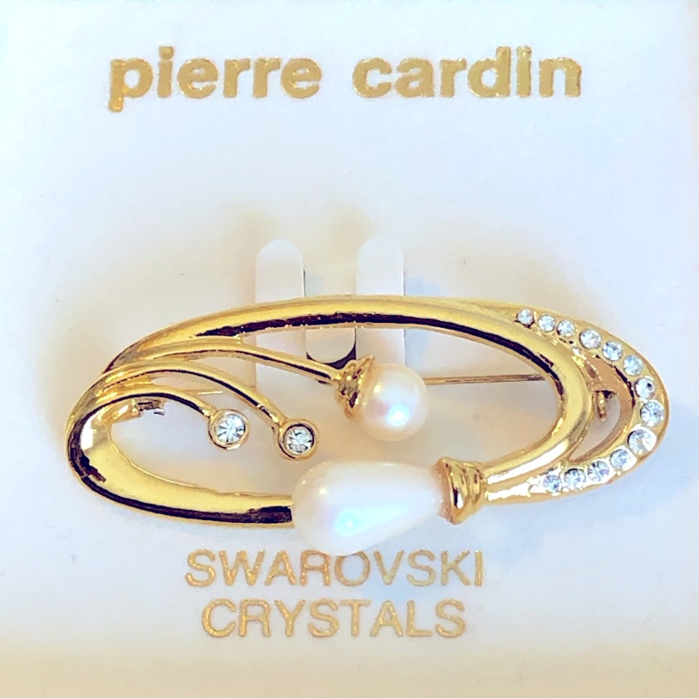 Pierre Cardin vintage pearl brooch Swarovski crystals